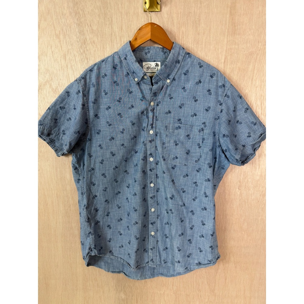 Bonobos Mens XL Slim Fit Pineapple Print Short Sleeve Button Down Shirt Blue